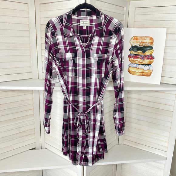 Bass & Co purple and white plaid tied tunic top - Picture 4 of 8